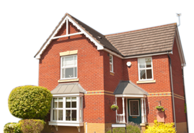 A detached red brick house