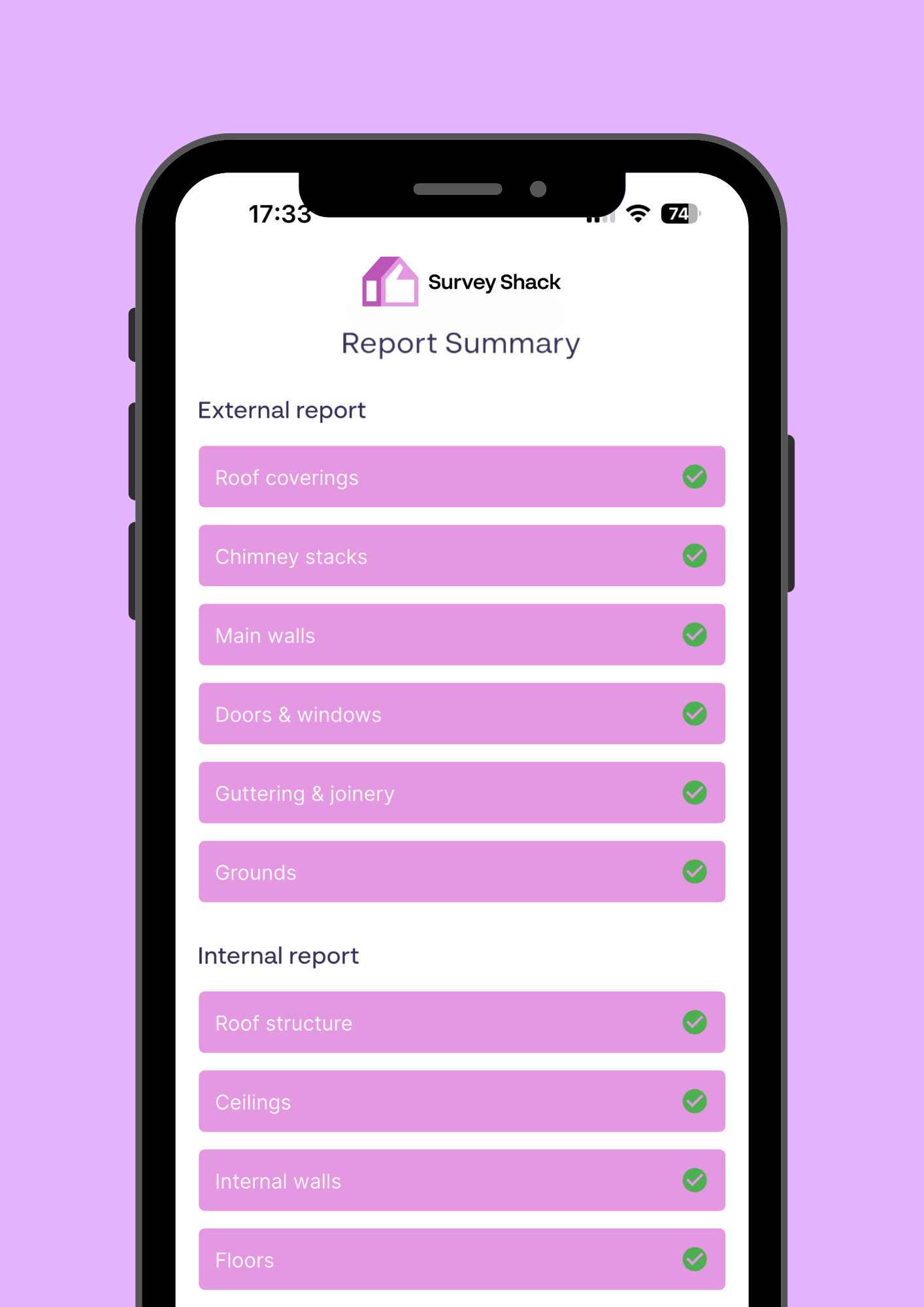 Survey Shack report summary screen
