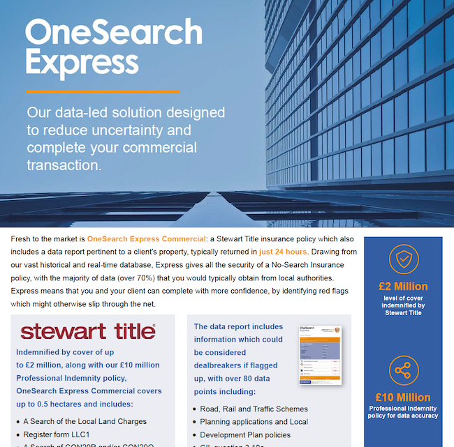 OneSearch Express Commercial - 70% of a Local Search with a no search indemnity